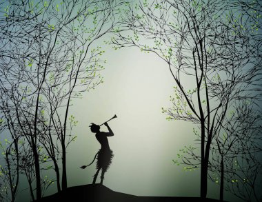 faun playing in the spring forest, clipart
