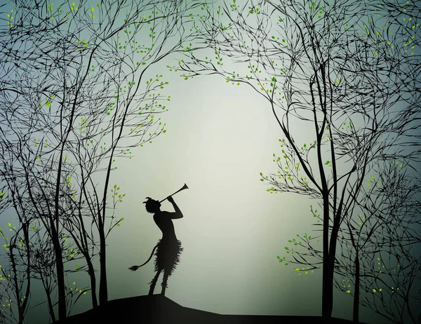 Faun jouer dans la forêt de printemps , — Image vectorielle