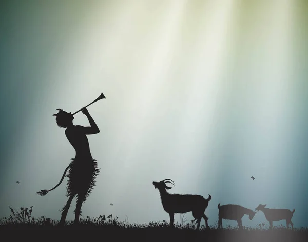 Faun çoban sürülerin keçiler sabah güneş ışınları, Satir,