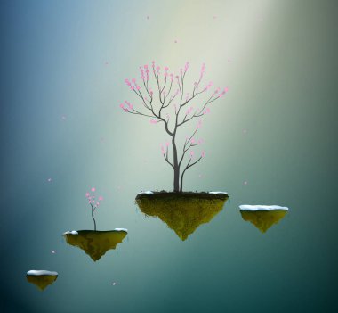 dreamland rock, Bahar kiraz ağacında uçan üzerinde çiçeği Pembe ağaç,