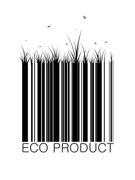 Eco código de barras com grama e borboleta conceito de produto ecológico , —  Vetores de Stock