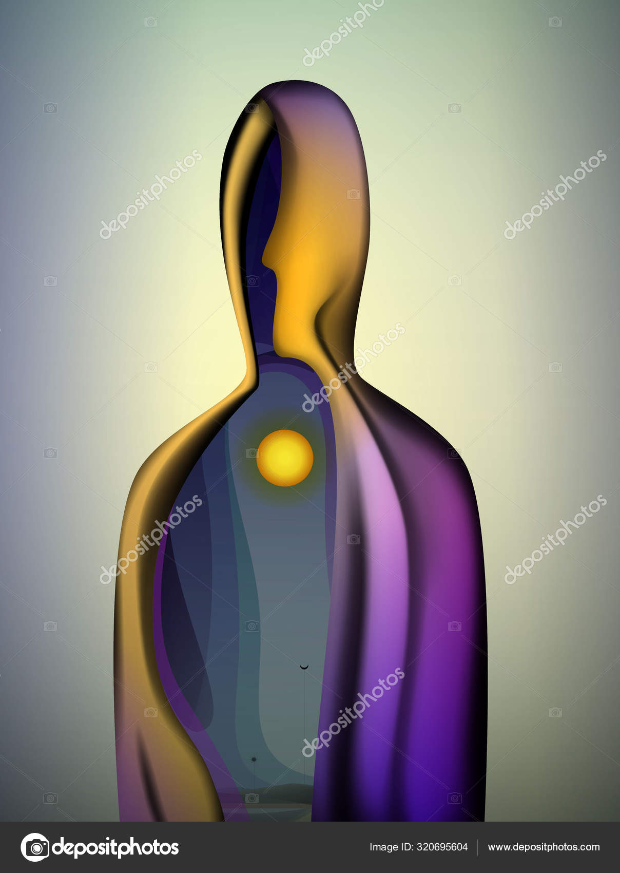 Soleil Interieur De L Ame Forme Abstraite Du Corps Humain Avec Soleil Interieur Monde Interieur De L Homme Vecteur Image Vectorielle Par Fonafona C Illustration