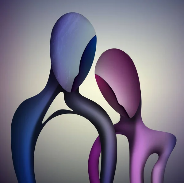 Concepto de matrimonio, concepto de unión, el hombre azul y las formas de mujer rosa entrelazados, juntos para siempre, pareja en el amor formas surrealismo abstracto , — Vector de stock