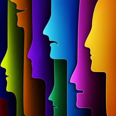 İnsanlar farklı renklerde profiller, yaratıcı kavramlar, kalabalık konsepti, içsel duyguların rengi,