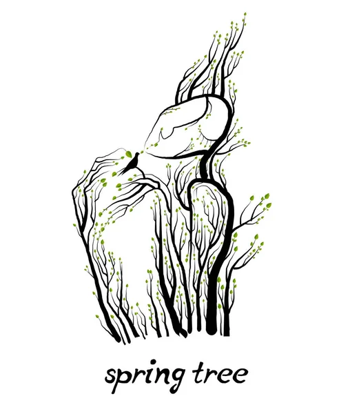Spring tree concept, man like tree holdingthe bird, green product eco care idea, — Stock Vector