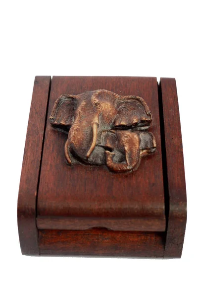 Wooden Box Which Two Elephants Depicted Jewelry Box — Stock Photo, Image