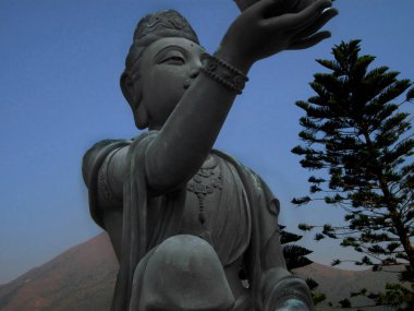 Bir altı devalar Hong Kong Big Buddha yakınındaki sunulması. Ocak 2013