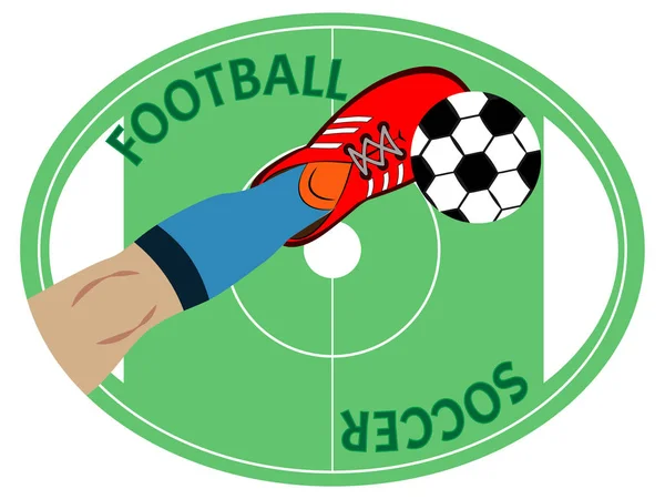 Fußball Oder Fußball Logo Symbol Emblem Spielerbein Sportschuhen Kickt Ball — Stockvektor