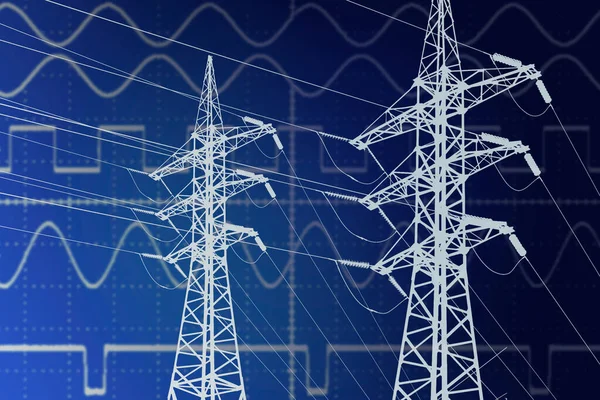Geçerli sinüzoidal di üzerindeki elektrik iletim hattı kuleleri