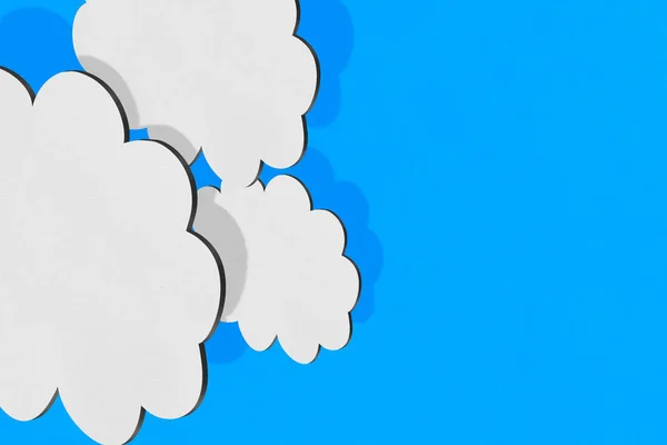 파란 하늘에 흰 구름 종이 컷 효과. 원근법 3D V — 스톡 사진