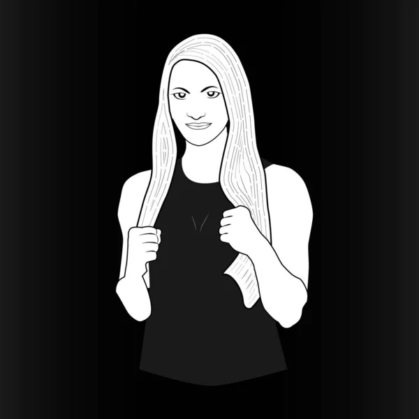 Boksör pozu veren kız. Siyah ve beyaz vektör logosu. Bel yüksekliği