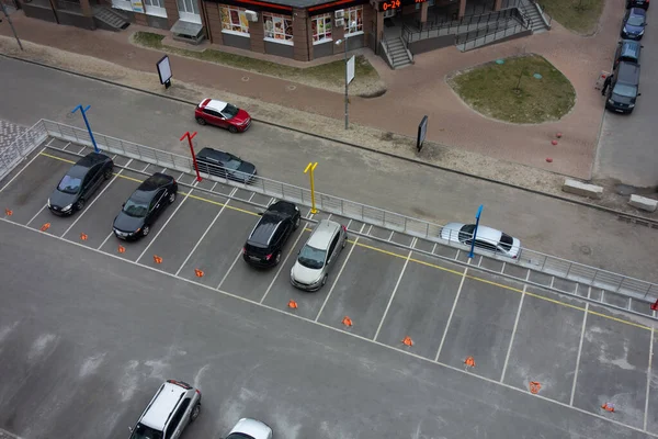 Car Parking Aerial Top View Occupied Vacant Lots Vehicles Park — Stock Photo, Image