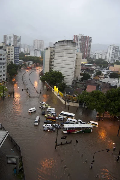 Повінь Річці Жуана Ріо Жанейро Верхньої Частини Будинку Ріо Жанейро — стокове фото