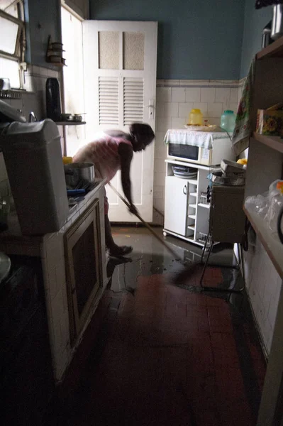 stock image flood in the Joana river in Rio de Janeiro. Places that had problems with the flood, with garages and apartment where water invaded; Rio de Janeiro, Brasil