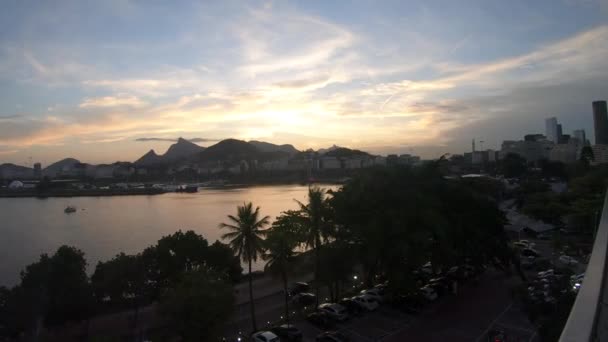 Vista Crepúsculo Das Montanhas Cidade Rio Janeiro Com Pão Açúcar — Vídeo de Stock