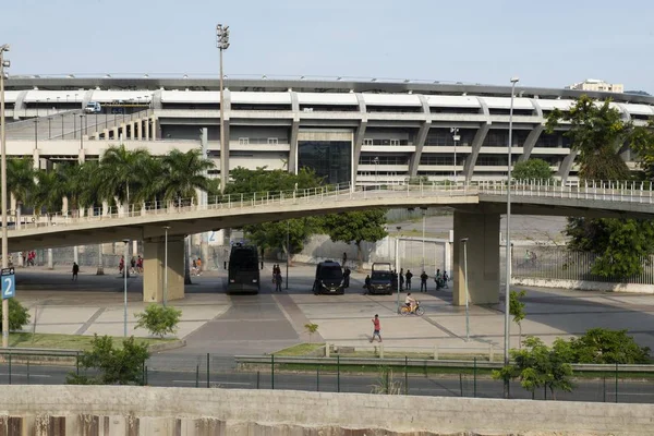 Rio, Brazil - april 06, 2019: outside facade the Maracana stadium in sunny afternoon