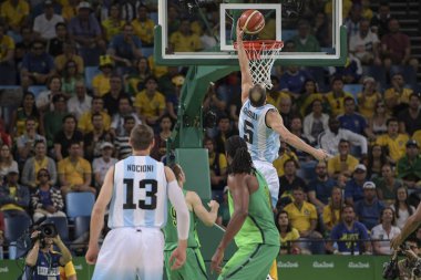 Rio, Brezilya - 13 Ağustos 2016: Brezilya (Bra) Arena Carioca 1 'de Arg' a karşı oynanan basketbol maçında Ginobili Manu (Arg)