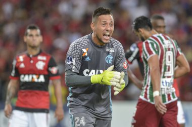 Rio, Brazil - november 01, 2017: Diego Alves goal keeper in match between Flamengo and  Fluminense by the Sulamerica Cup in Maracana Stadium