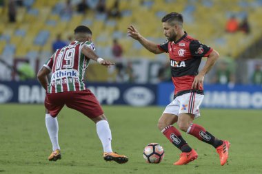 Rio, Brazil - november 01, 2017: Diego and Romarinho player in match between Flamengo and  Fluminense by the Sulamerica Cup in Maracana Stadium