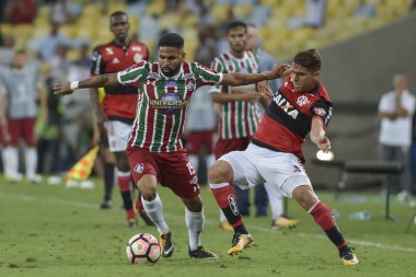 Rio, Brazil - november 01, 2017: Romarinho and Cuellar player in match between Flamengo and  Fluminense by the Sulamerica Cup in Maracana Stadium