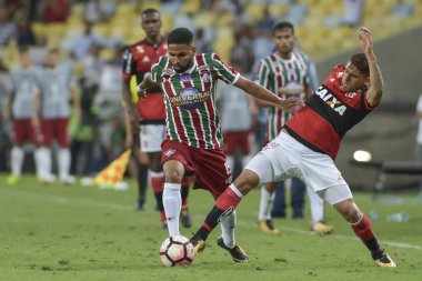 Rio, Brazil - november 01, 2017: Romarinho and Cuellar player in match between Flamengo and  Fluminense by the Sulamerica Cup in Maracana Stadium
