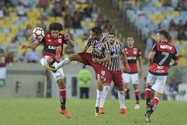 Rio, Brazil - november 01, 2017: Willian Arao and Gustavo Scarpa player in match between Flamengo and  Fluminense by the Sulamerica Cup in Maracana Stadium