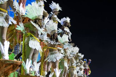 Rio, Brazil - February 21, 2020: parade of the samba school Vigario Geral, at the Marques de Sapucai Sambodromo