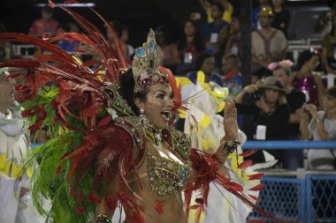 Rio, Brazil - February 21, 2020: parade of the samba school Academicos da Rocinha, at the Marques de Sapucai Sambodromo