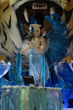 Rio, Brazil - February 21, 2020: parade of the samba school Unidos do Porto da Pedra, at the Marques de Sapucai Sambodromo