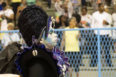 Rio, Brezilya - 22 Şubat 2020: Samba Okulu Akademicos do Sossego 'nun Marques de Sapucai Sambodromo' da geçit töreni