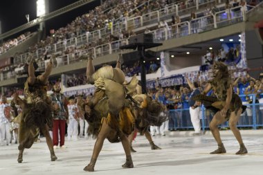 Rio, Brazil - February 23, 2020: parade of the samba school Estacio de Sa, at the Marques de Sapucai Sambodromo. Honorary Committe
