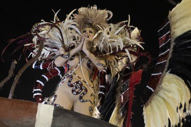 Rio, Brezilya - 23 Şubat 2020: Samba okulu Grande Rio 'nun Marques de Sapucai Sambodromo' da geçit töreni