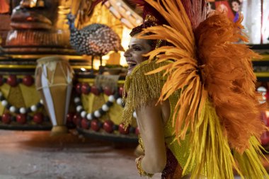 Rio, Brezilya - 23 Şubat 2020: Samba okulu Grande Rio 'nun Marques de Sapucai Sambodromo' da geçit töreni