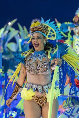 Rio, Brezilya - 23 Şubat 2020: Samba okulu Portela 'nın Marques de Sapucai Sambodromo' daki geçit töreni