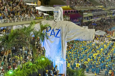 Rio, Brezilya - 24 Şubat 2020: Samba okulu Unidos da Tijuca 'nın Marques de Sapucai Sambodromo' da geçit töreni