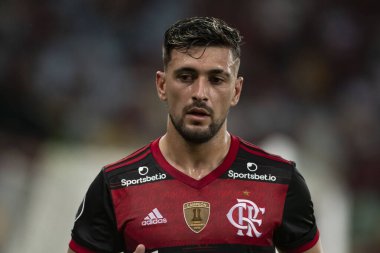 Rio, Brezilya - 11 Mart 2020: De Arracaeta, Maracana Stadyumu 'ndaki Libertadores Kupası' nda Flamengo ve Barcelona de Guayaquil arasında oynanan karşılaşmada