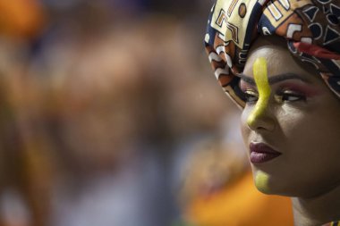 Rio, Brazil - February 21, 2020: parade of the samba school Unidos do Porto da Pedra, at the Marques de Sapucai Sambodromo