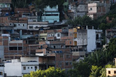 Rio de Janeiro, Brezilya - 24 Mart 2020: Mangueira toplumunun görüşü, covid-19 'un kolayca yayılabileceği yoğun nüfuslu bir yer. 