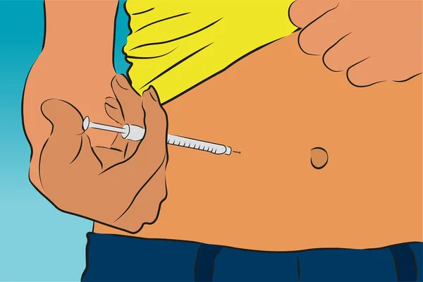 Person Som Applicerar Insulin Magen Med Skjortan Som Hålls Handen — Stock vektor