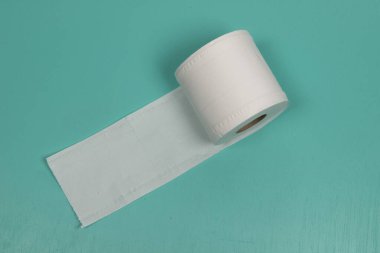 Hygiene item in the bathroom. Toilet paper holder. Soft tissue roll isolated on green background. clipart