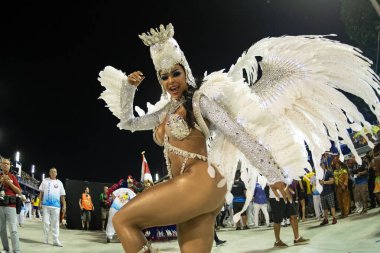 Rio, Brazil - February 22, 2020: parade of the samba school Inocentes de Belford Roxo, at the Marques de Sapucai Sambodromo clipart