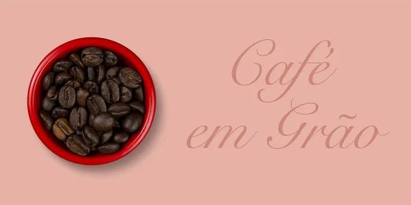 Cuenco Rojo Con Ingredientes Culinarios Granos Café Texto Portugués Sobre —  Fotos de Stock