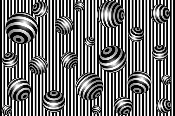 Abstract striped spheres background. Black and white Vector illustration. — Stock Vector