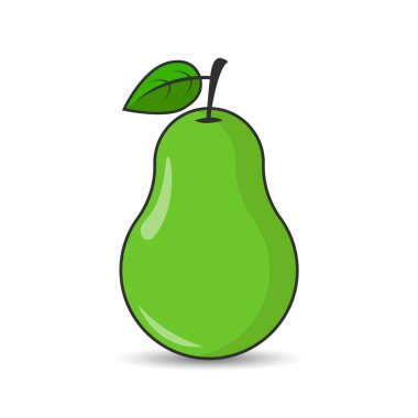 Yapraklı yeşil armut. İzole edilmiş düz vektör çizimi