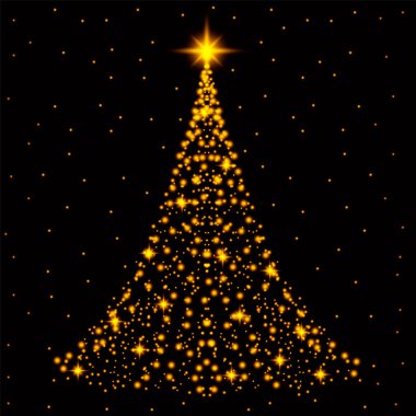 Abstract golden christmas tree on black background. Vector eps10 illustration