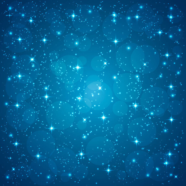 Blue Shining background. Glow dots and glittering stars on blue background. Vector.