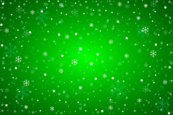 Weihnachtsgrüner Hintergrund. Winter Hintergrund mit fallenden Schneeflocken. — Stockvektor