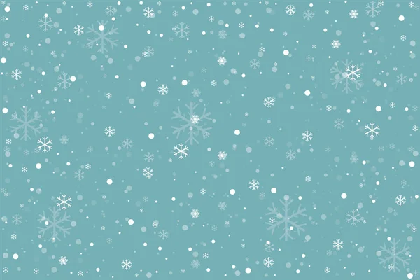 Açık mavi bir zeminde uçan kar taneleri. Kar yağıyor. Vektör illüstrasyonu. — Stok Vektör
