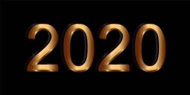 Mutlu 2020 seneleri. Siyah arka planda altın sayılar. Vektör illüstrasyonu