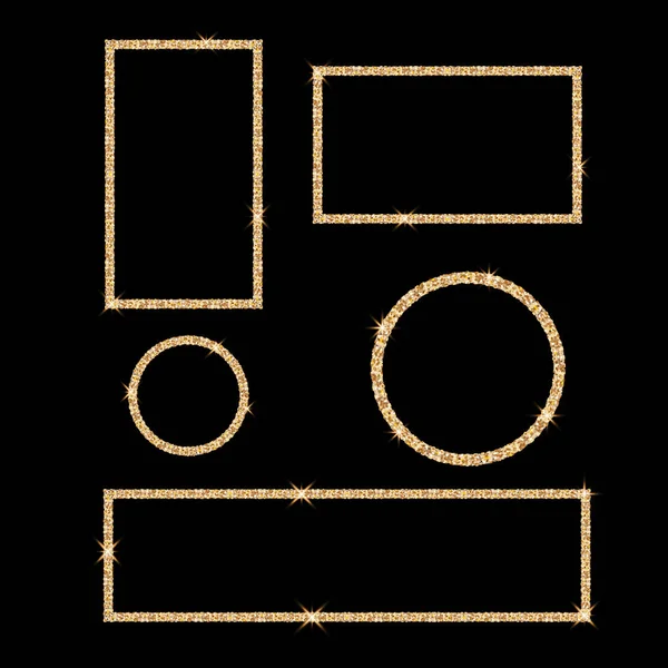 Parlak altın çerçeveler ve metin için yer. Siyah arka planda parlak altın çerçeveler. Şenlik sınırı. Vektör illüstrasyonu.